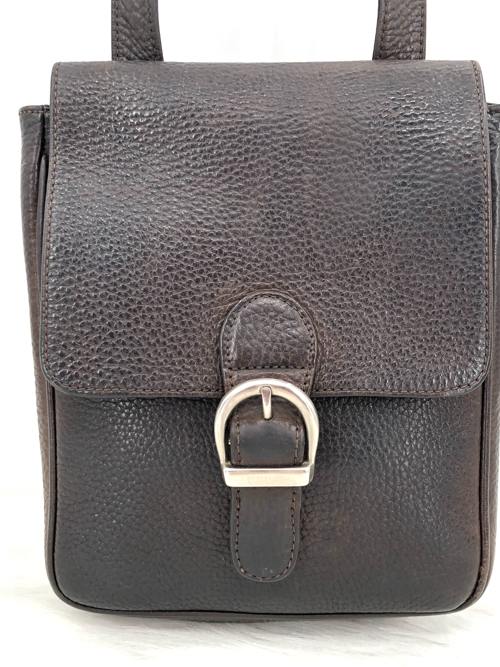 Eddie Bauer Dark Brown Leather Crossbody Bag - Classic Buckle